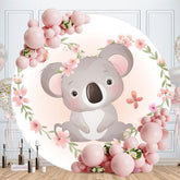 Aperturee - Pink Floral Kangaroo Round Baby Shower Backdrop